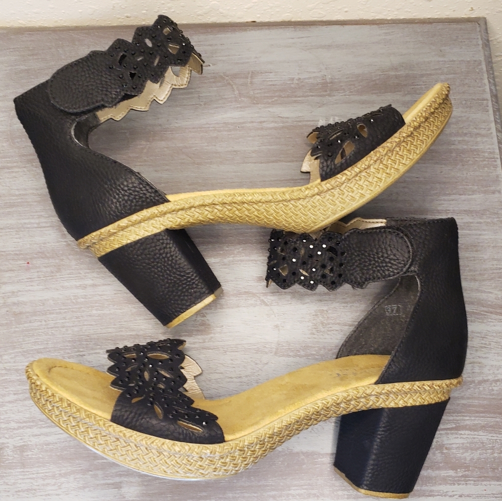 Rieker Antistress Black With Rhinestone Accents Women's Sandals Size 7-7½ (A3)